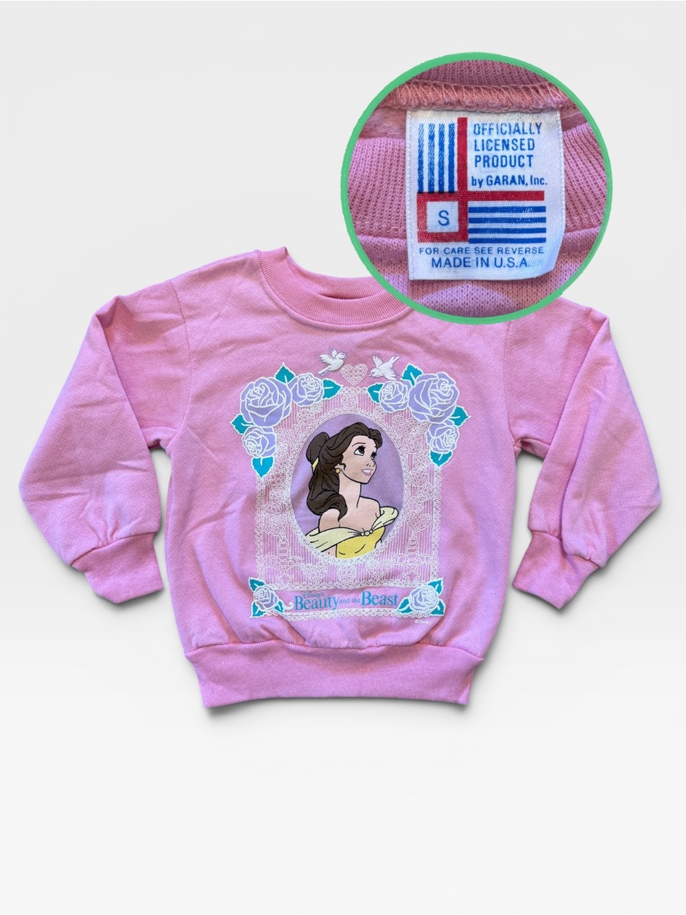 Vtg 1991 Disney Beauty and the Beast Kid Sweatshirt Belle Garan Made in USA 4